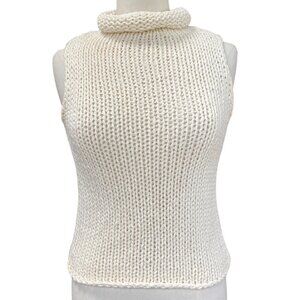 The Limited Hand Knit Ivory Roll Neck Sleeveless Sweater-M-Coastal Chunky Beachy